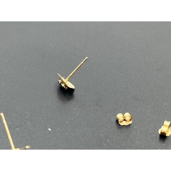 Vintage 10K Gold Blue Topaz Ridged Genuine Gemstone 40g Small Stud Earrings - Picture 13 of 14